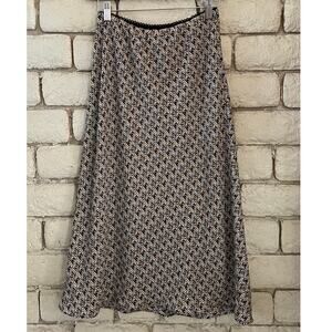 MAX STUDIO A-Line Geometric Print Midi Skirt - Black / Tan / White - Size XS